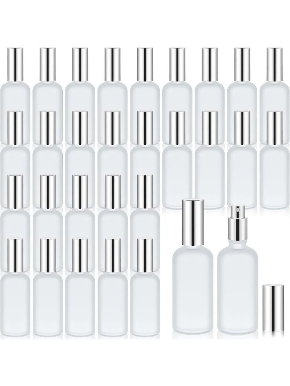 30 Pcs 3.4 oz Glass Spray Bottles - Refillable, Eco-Friendly, Silver Finish